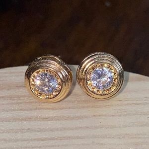 Gold & Silver Cubic Zirconia Heavy Stud Earrings
